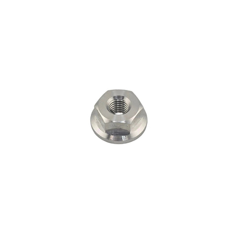 Side profile of the aluminum 1/4-28 quarter midget lug nut showing the non-serrated flange