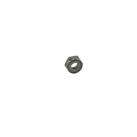 Titanium nyloc half nut with 7/16 hex flats shown for wrench size reference