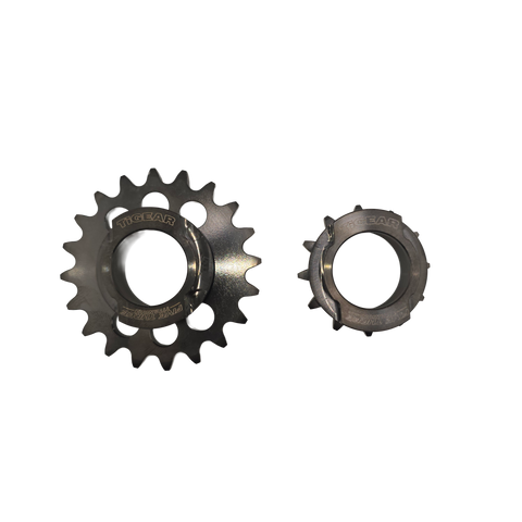 Back face of TiGEAR titanium clutch drive gear showing bearing bore and basket register