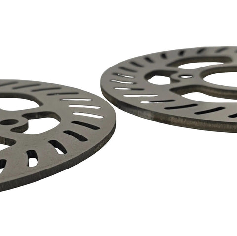 Both titanium go kart rotor thicknesses shown side by side for comparison