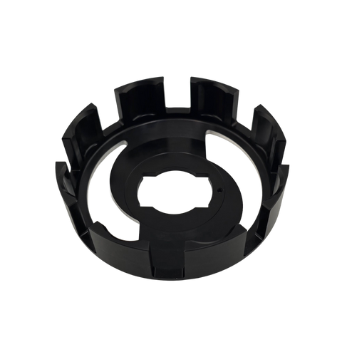 Vented aluminum three disk clutch basket, back view for outlaw kart racing clutch
