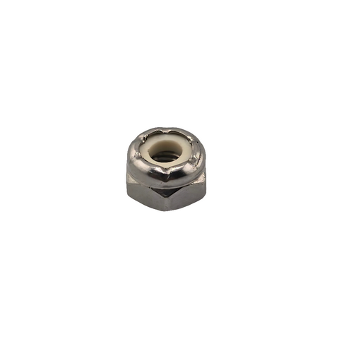 Top view of the stainless nyloc clutch lever nut showing the nylon insert