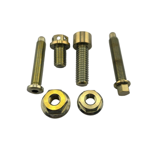 Anodized titanium brake rotor bolt for go karts in a Color Lab colorway