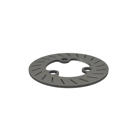 Titanium left front brake rotor mounted on an outlaw kart front hub