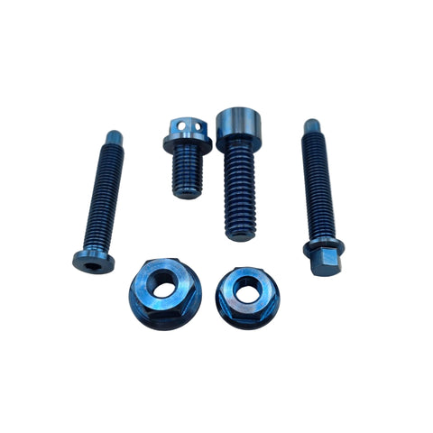 Grade 5 titanium 5/16-24 go kart rotor bolt in a Color Lab anodized hue, thread detail