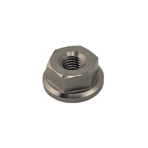 Side profile of the titanium 1/4-28 lug nut showing the non-serrated flange face