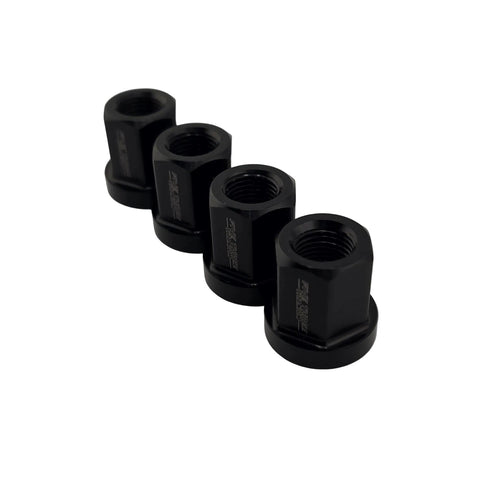 Side profile of the aluminum 1/2-20 TQ midget lug nut showing the 1 inch body and 1/4 inch tall flange