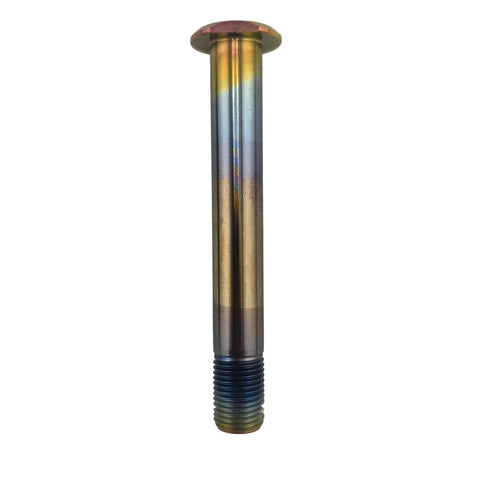 Threaded end and cotter pin hole detail on a Color Lab titanium kart king pin