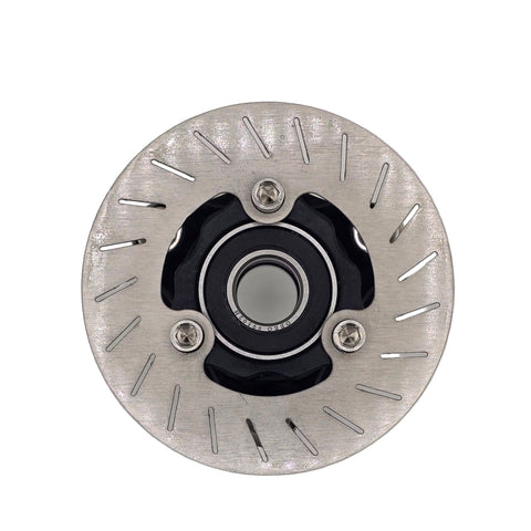Titanium outlaw kart front rotor installed on a kart spindle and hub assembly
