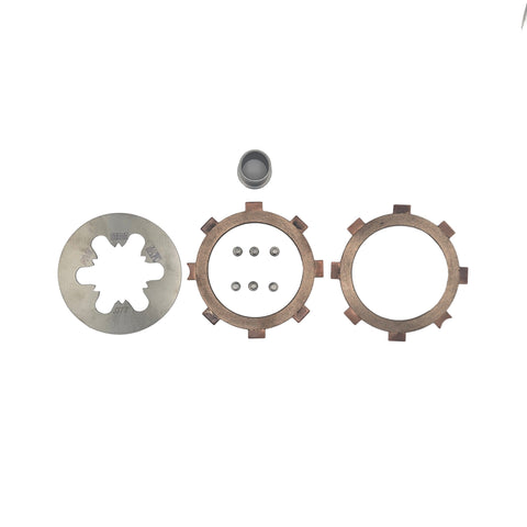 Friction discs and floater from the outlaw kart clutch rebuild kit