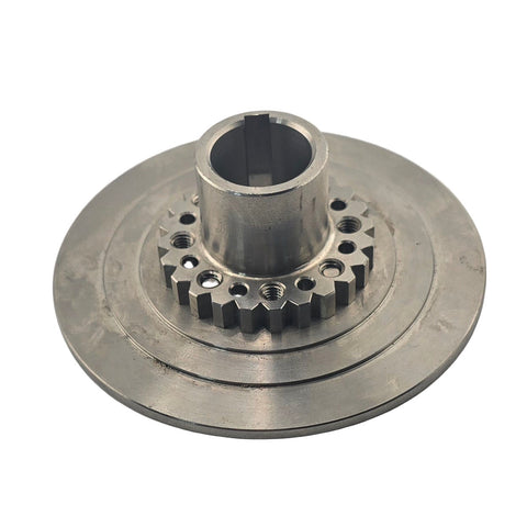 Titanium drive hub and plate assembly viewed from the pressure plate face