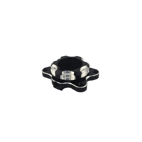 Back side of the aluminum go kart mini gear hub with the 5/16-24 set screw hole on the keyway