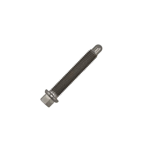 External hex head of the titanium 1/4-28 stud, sized for a 1/4 inch wrench behind the hub
