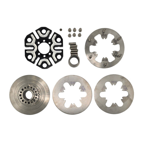 Five Three Titanium 3 disk clutch upgrade kit laid out for a bully style kart clutch