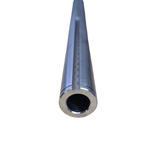 End view of the titanium mini bike axle showing the machined bore and 1/4 x 3/16 inch keyway slot