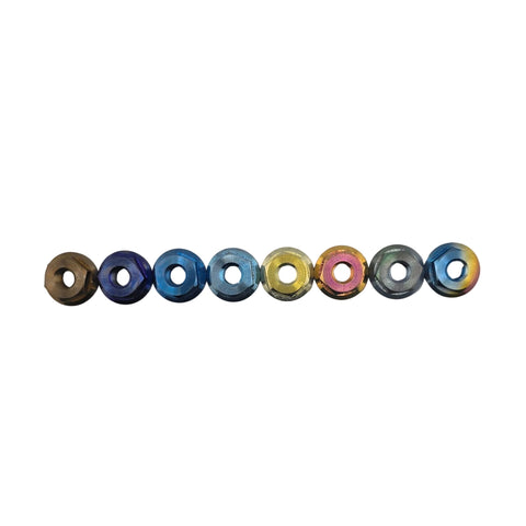 Color Lab anodized titanium 1/4-28 lug nuts with 1/2 inch head in all eight colors