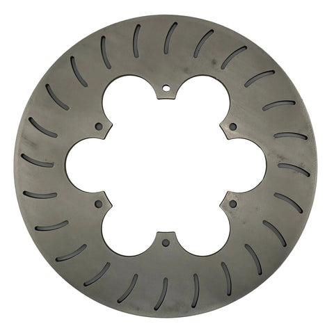 Grade 5 titanium front brake rotor for Lafler independent-suspension TQ midgets, full face view showing 10.25 inch outer diameter