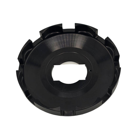 One, two and three disk aluminum kart clutch baskets shown together