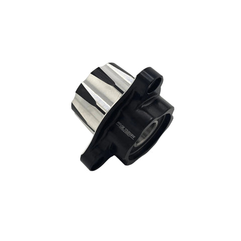 Wheel face of the kart left front hub showing the 1/4-28 stud pattern