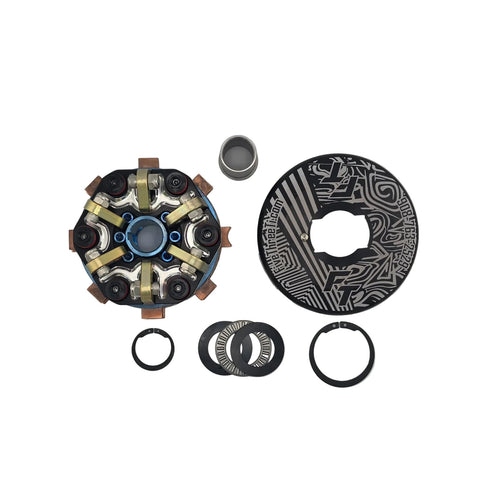 Complete titanium two disk racing clutch assembled for junior sprint kart