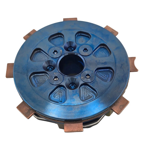Aluminum clutch basket side of the complete titanium single disk kart clutch